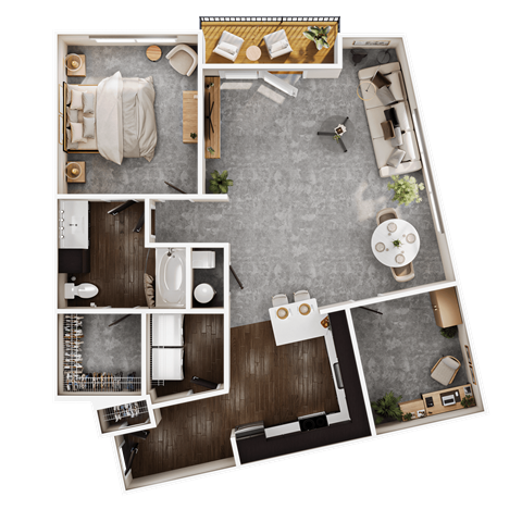 Floor plan for 1 bed, 1 bath, 1113 sqft